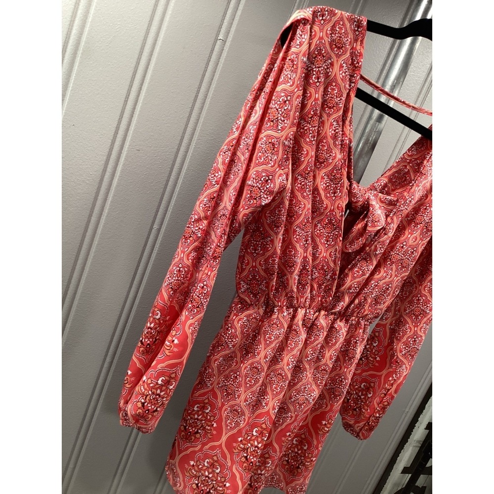 Gianni Bini Kelsey Romper Grenadine Red Paisley Medallion Tie Back XS - Picture 3 of 4